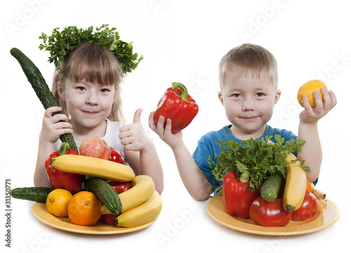 Vegetables and fruit it are a healthy food of children.
