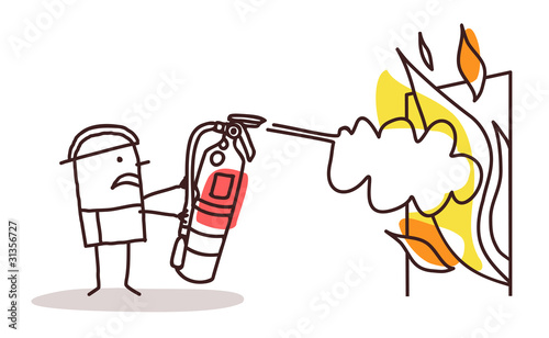 fireman with fire extinguisher