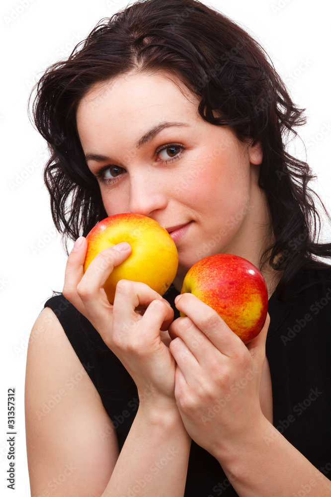 Young attractive woman with two red apple Young attractive woman with two red apple