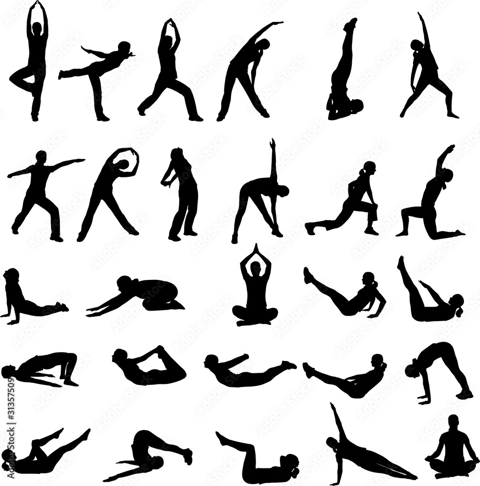 silhouettes of girl exercising - vector