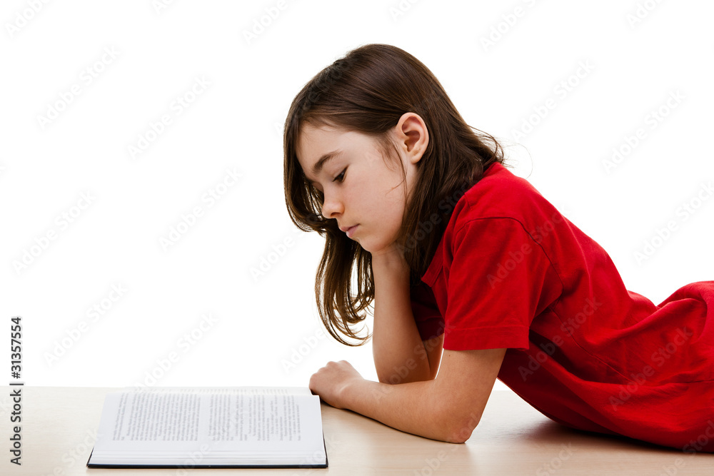 Girl reading book isolated on white background Girl reading book isolated on white background