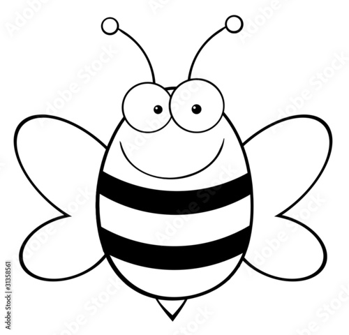 Outlined Bee Mascot Cartoon Character