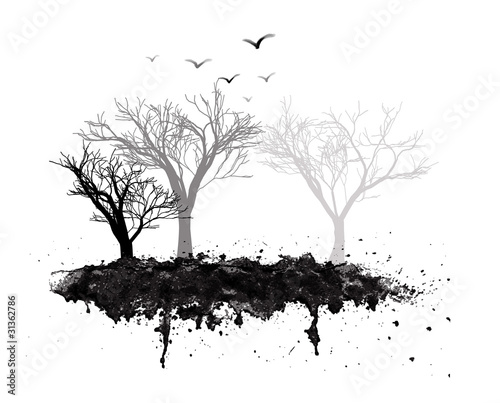 Trees on a grunge splatter