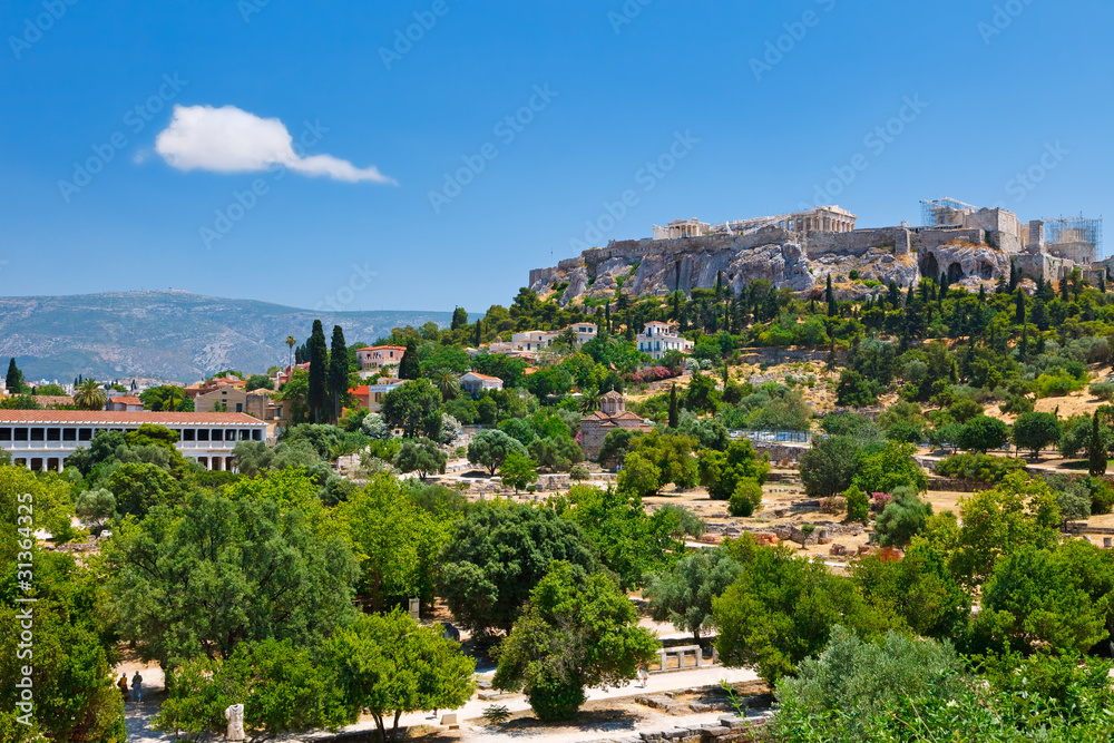 View on Acropolis from ancient agora, Athens, Greece