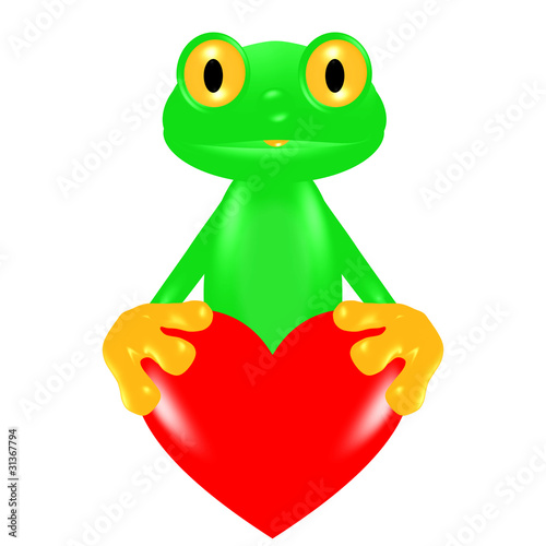 green frog - red heart