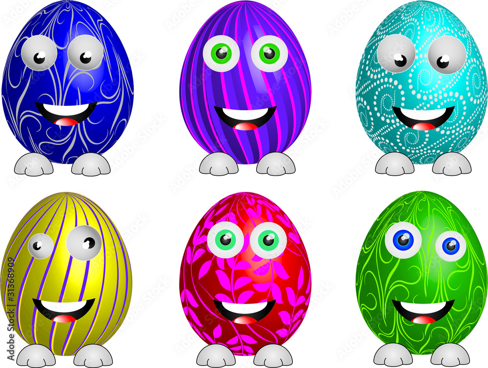 Funny smiling easter eggs set, vector illustration Funny smiling easter eggs set, vector illustration