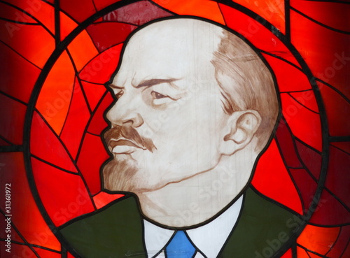 Lenin (Ulyanov) )Vladimir Ilich head of a red stained-glass