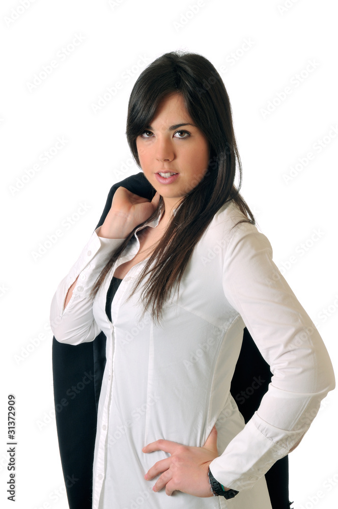 Young brown woman smiling on white background Young brown woman smiling on white background