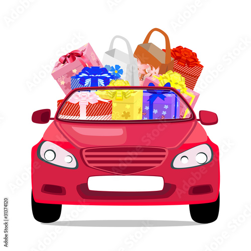holiday car with gifts