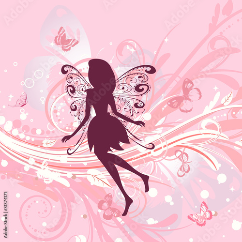 Fairy girl on a romantic floral background
