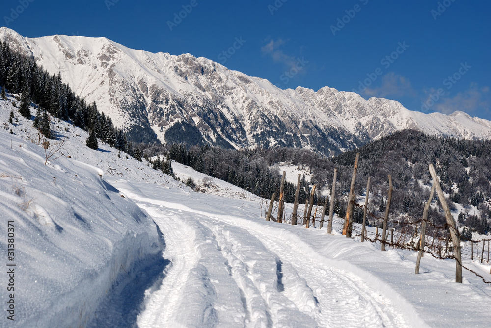 Winter rural village in Romania