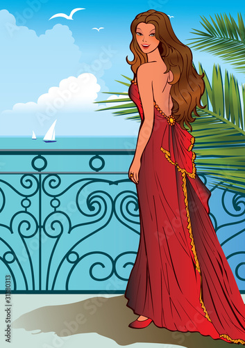 Beautiful girl on a ocean background.