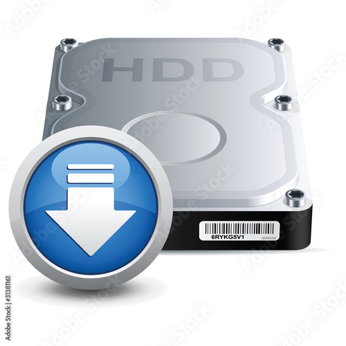 Vector hard disk drive icon with download sign