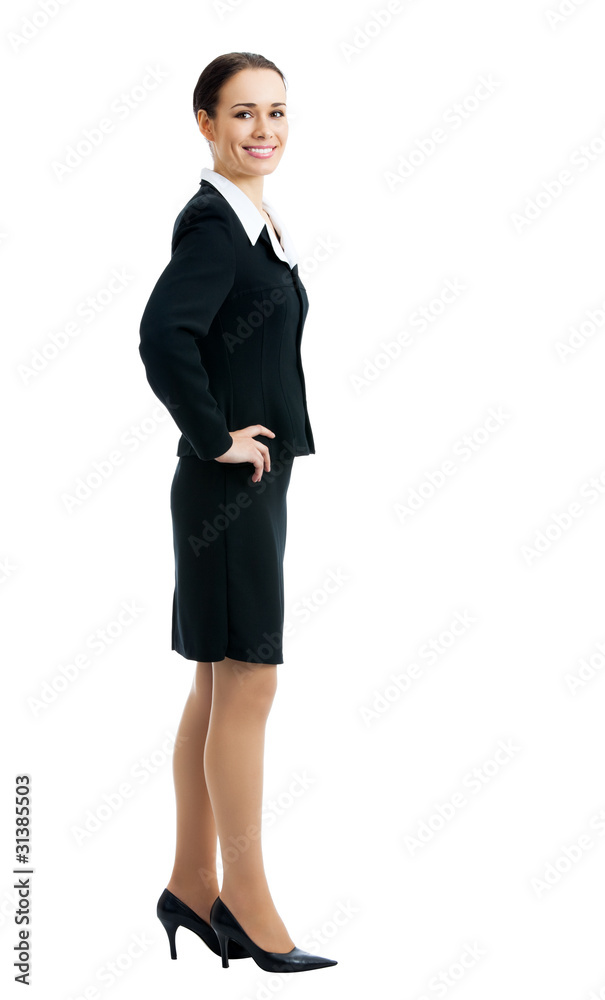 Full-body portrait of smiling businesswoman, isolated on white Full-body portrait of smiling businesswoman, isolated on white