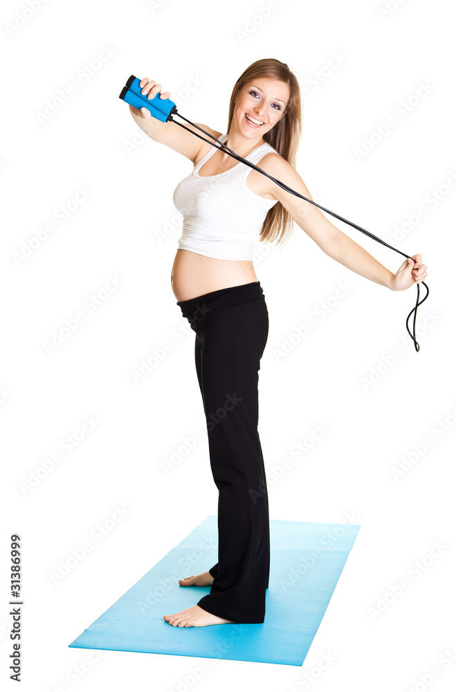 Pregnant woman fitness isolated on white Pregnant woman fitness isolated on white
