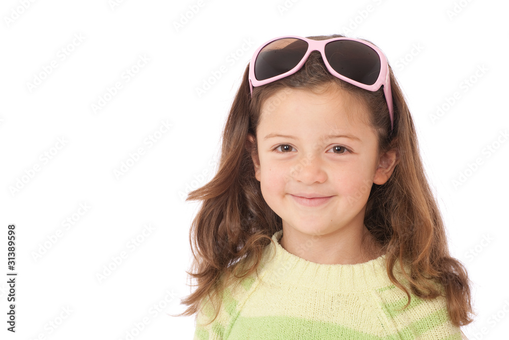 Young girl with sunglasses on head Young girl with sunglasses on head