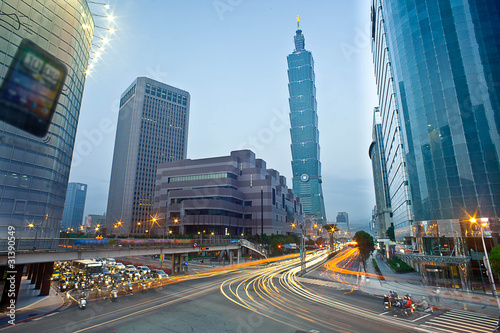 Traffic of Taipei night city