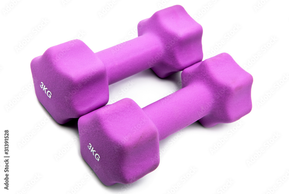 Pink 3 kg dumbbells in a neoprene cover Pink 3 kg dumbbells in a neoprene cover
