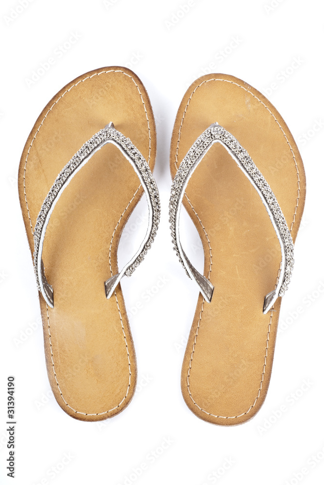 Fototapeta premium Flip Flops with Leather Soles Isolated on White