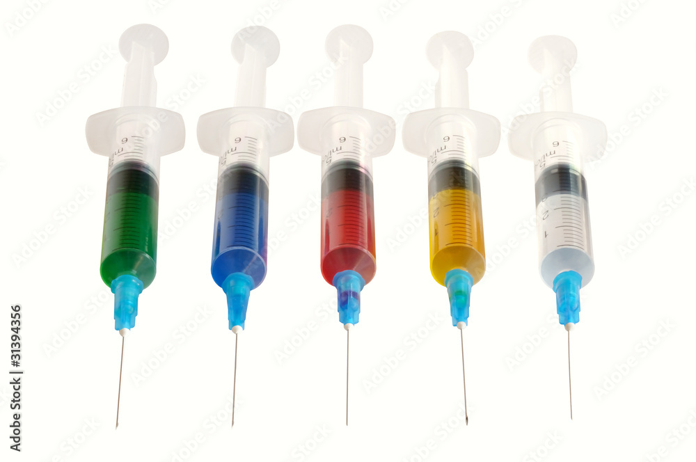 Five medical disposable syringes Five medical disposable syringes