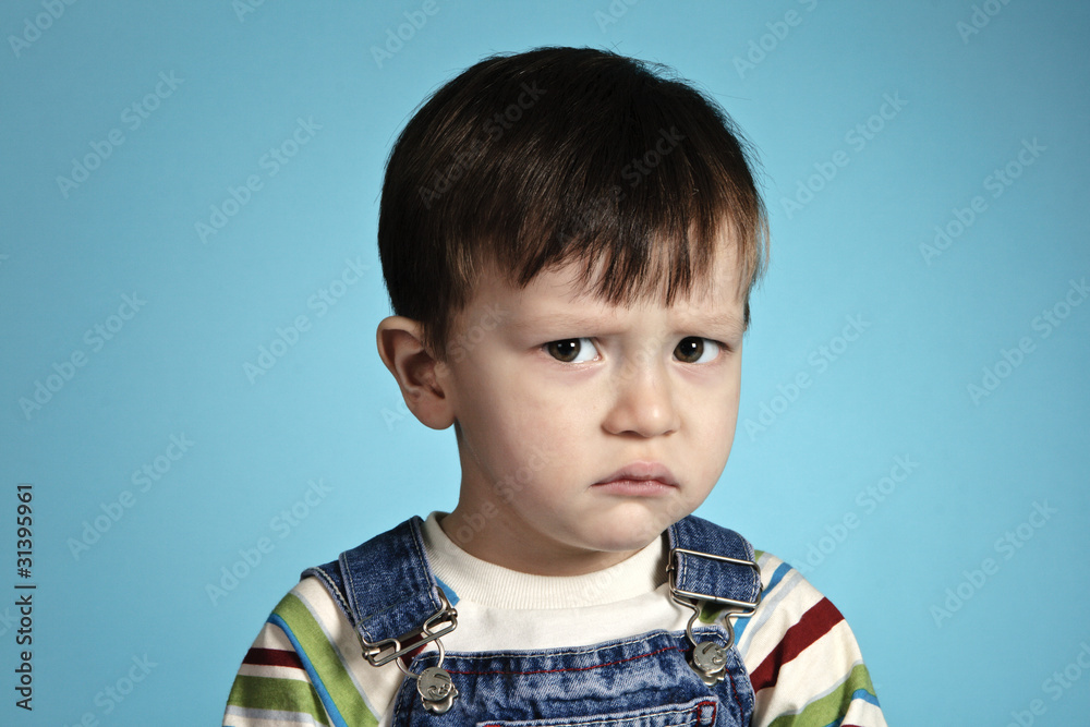 Stress boy with sad sight Stress boy with sad sight