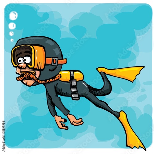 Cartoon diver swimming underwater
