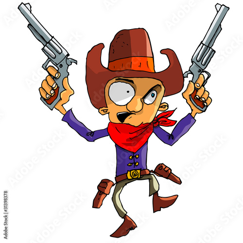 Cartoon cowboy with a gun belt and cowboy hat