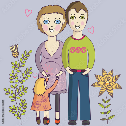 Family with Pregnant Mom - Vector