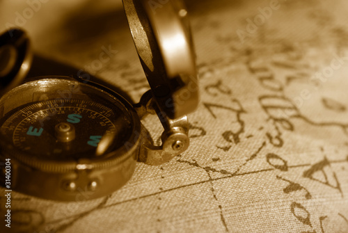 ancient compass and map background photo