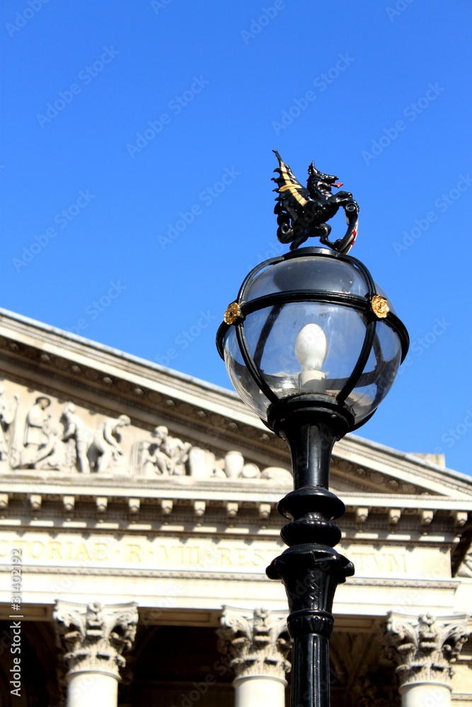 Lamppost Detail Dragon Royal Exchange, City of London, UK Lamppost Detail Dragon Royal Exchange, City of London, UK