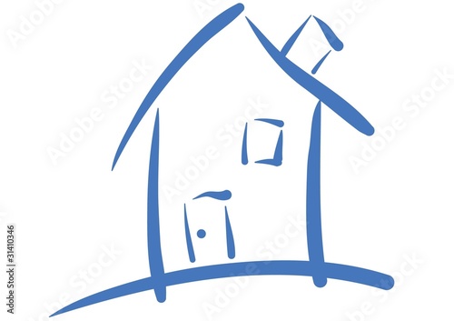 Haus aus Pinselstrichen mit Kamin, Tür und Fenster