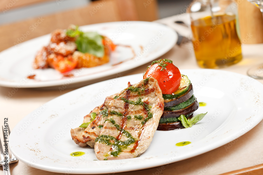 Grilled steak meat with vegetables Grilled steak meat with vegetables