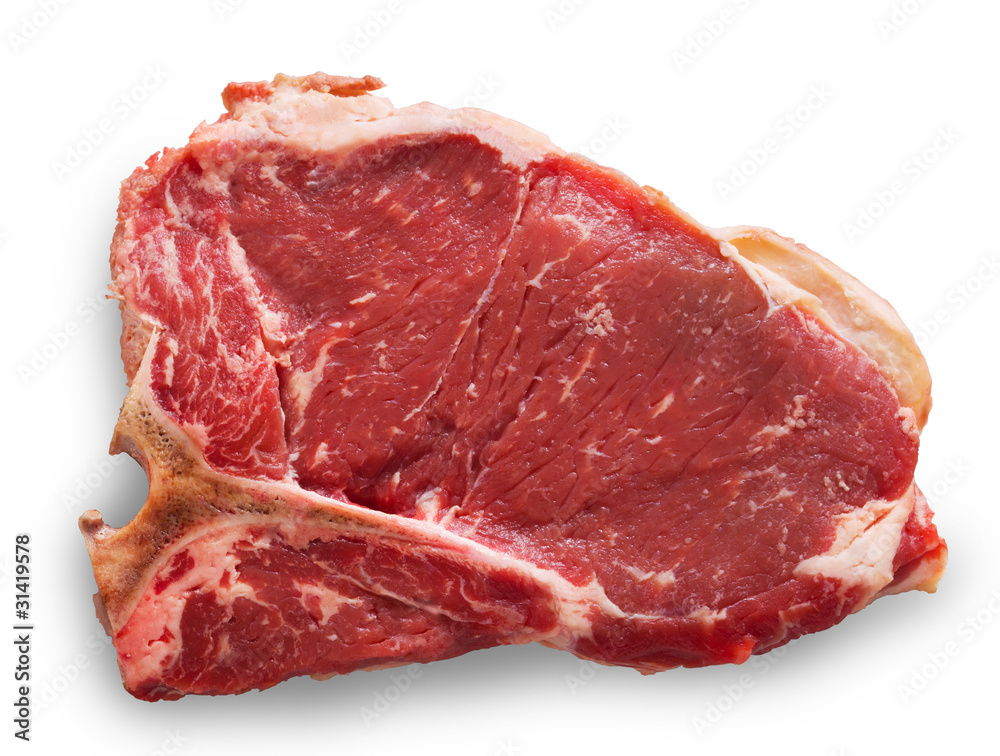 T-bone cut beef isolated on white
