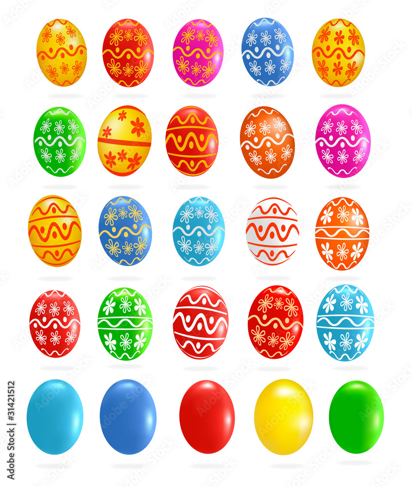 Big set with colorful Easter eggs. Vector illustration.
