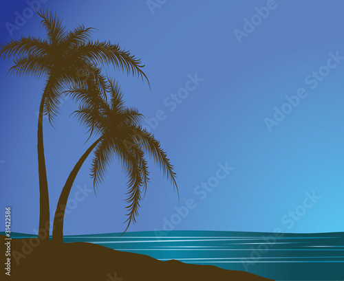 Silhouettes of palm trees against the sea © Inna