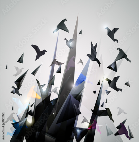 Paper Escape, Origami abstract vector illustration.