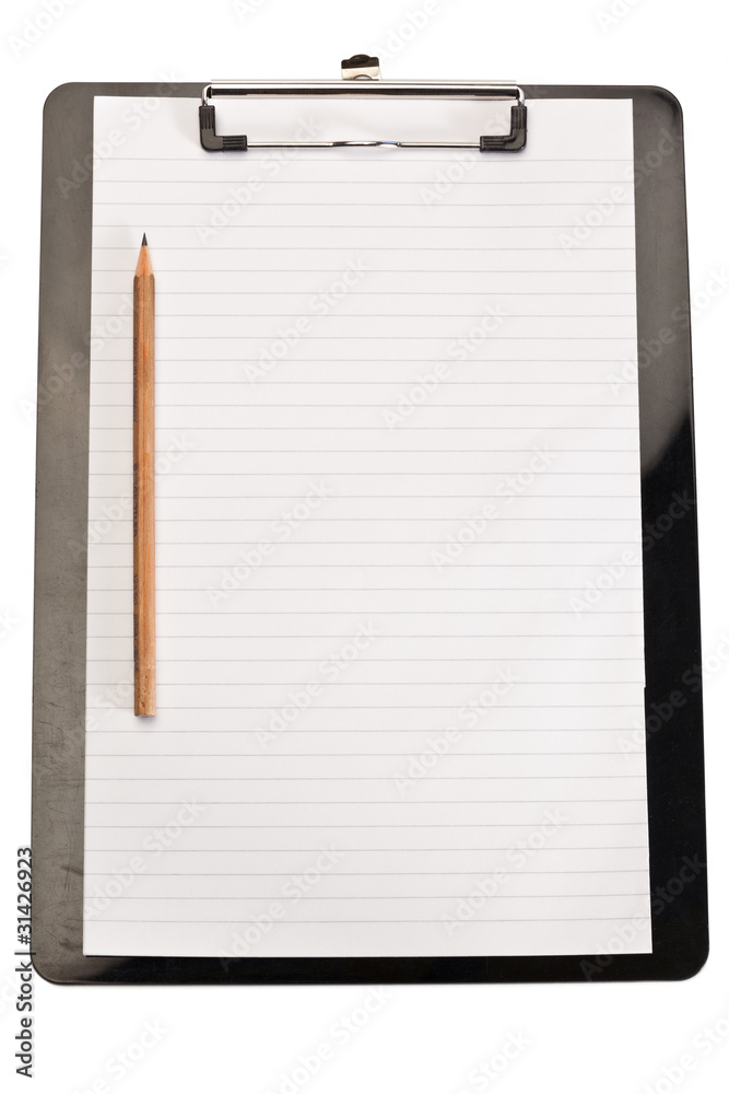 Pencil on the left of note pad Pencil on the left of note pad