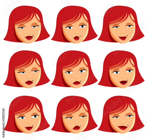 Beauty girl face illustration. Set of emotions expressions.