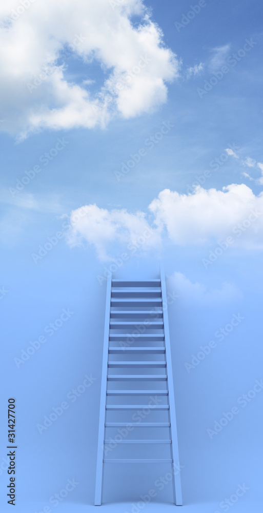 Ladder to sky. Success. 3d illustration on blue background Ladder to sky. Success. 3d illustration on blue background