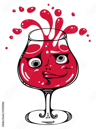 Drunk wineglass illustration.