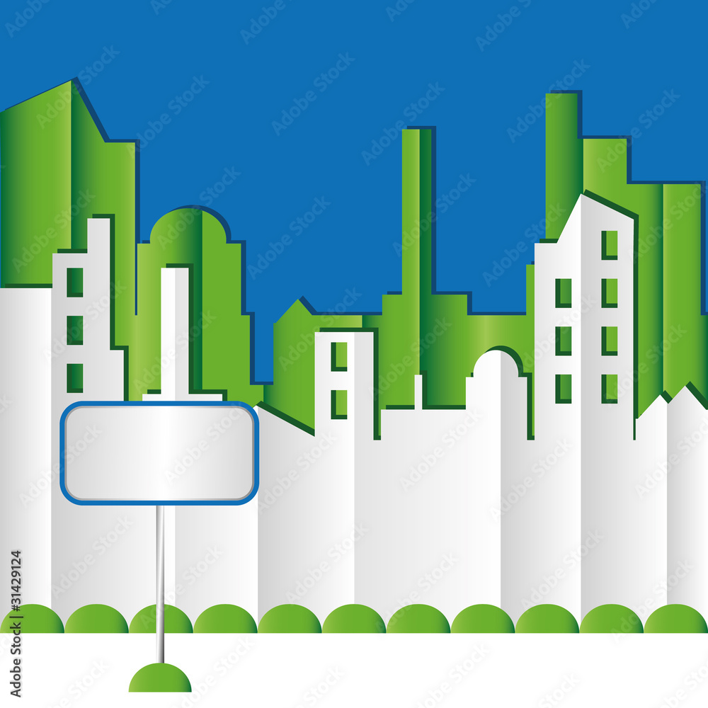 Abstract green townscape. Vector illustration.