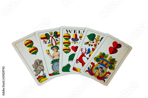 Wattkarten, Tiroler Karten mit vier Ass und Welli, bestes Blatt bei verschiedenen Kartenspielen