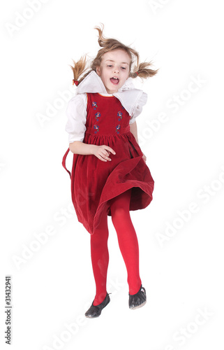 Funny running girl with pigtails