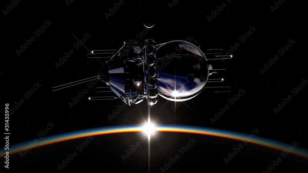 Fototapeta premium First spaceship on orbit