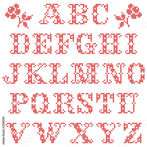 Set Of Alphabetic Characters Cross Stitch Red