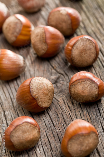 hazelnuts on old desk