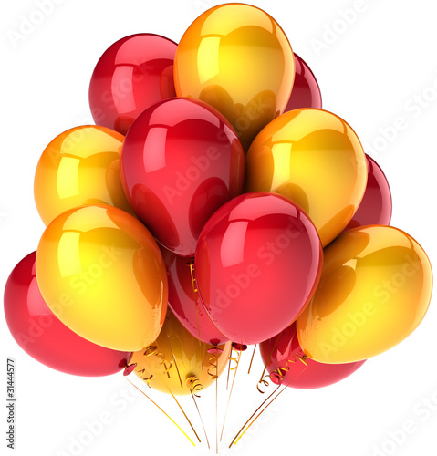Party balloons colorful solar yellow red. Sunny holiday concept
