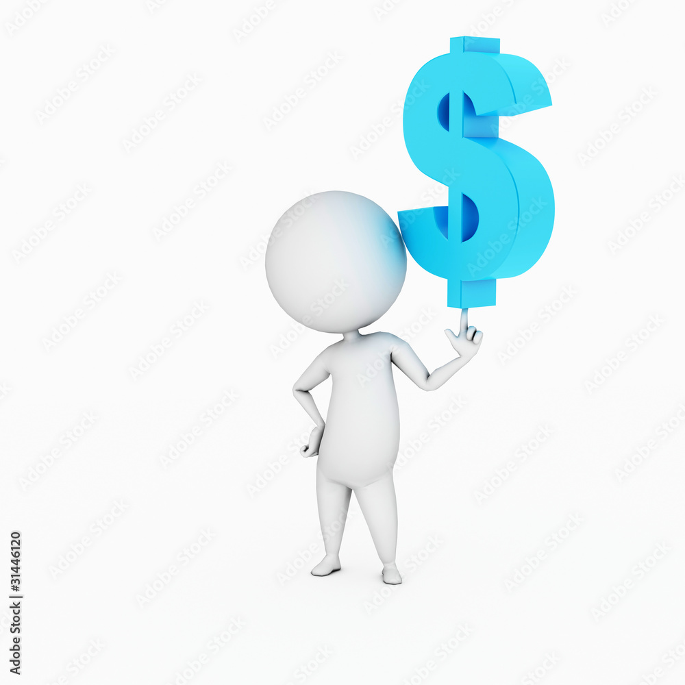 a 3d rendered illustration of a small guy and a dollar sign a 3d rendered illustration of a small guy and a dollar sign
