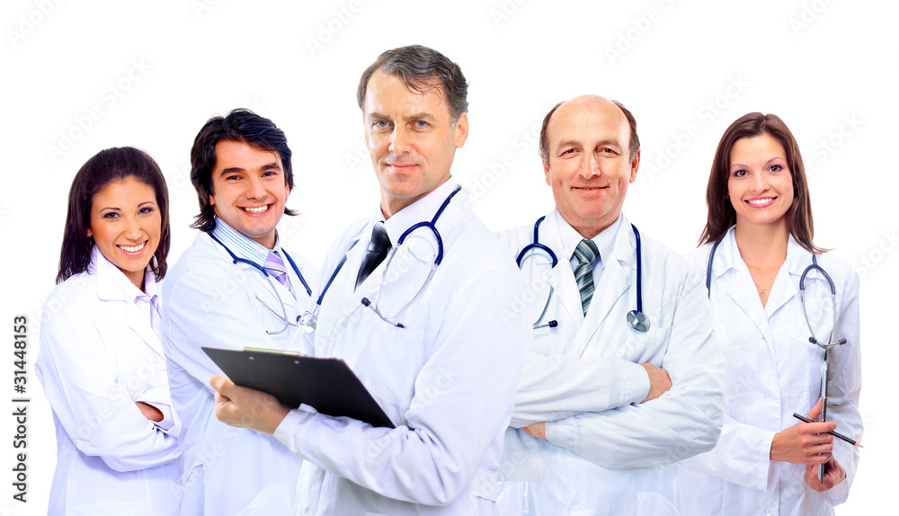 Portrait of group of smiling hospital colleagues standing Portrait of group of smiling hospital colleagues standing