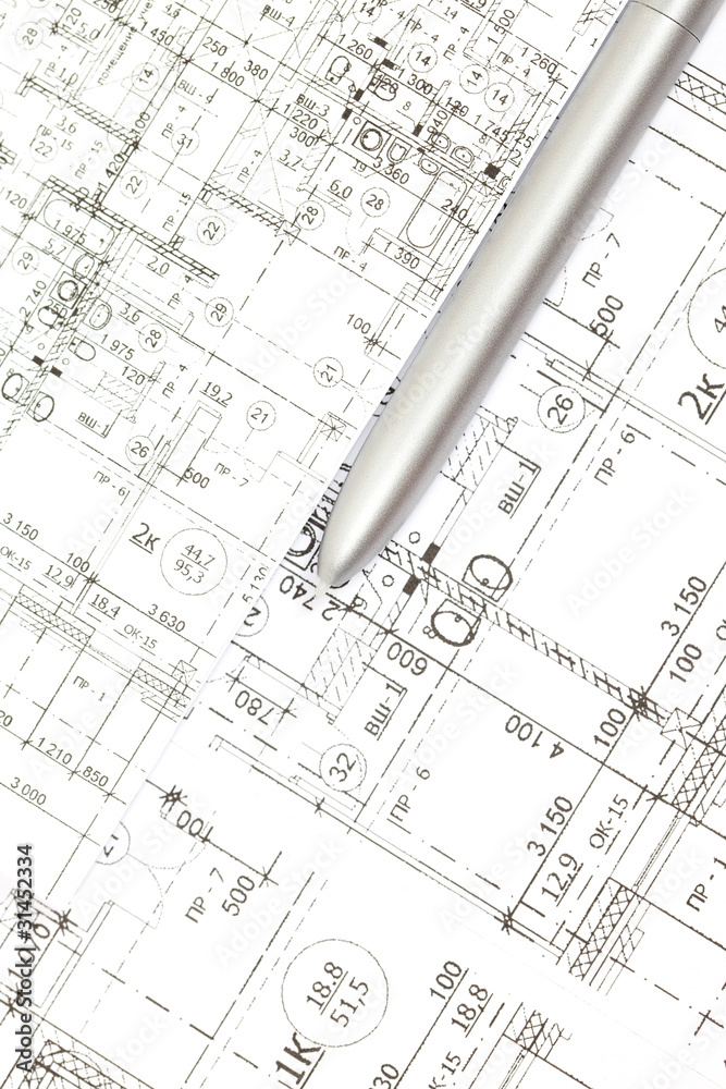 Fototapeta premium background of the architectural drawings and pen